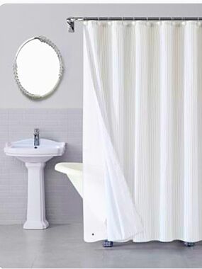 🆕- M- Design-White Textured Woven Shower Curtain.